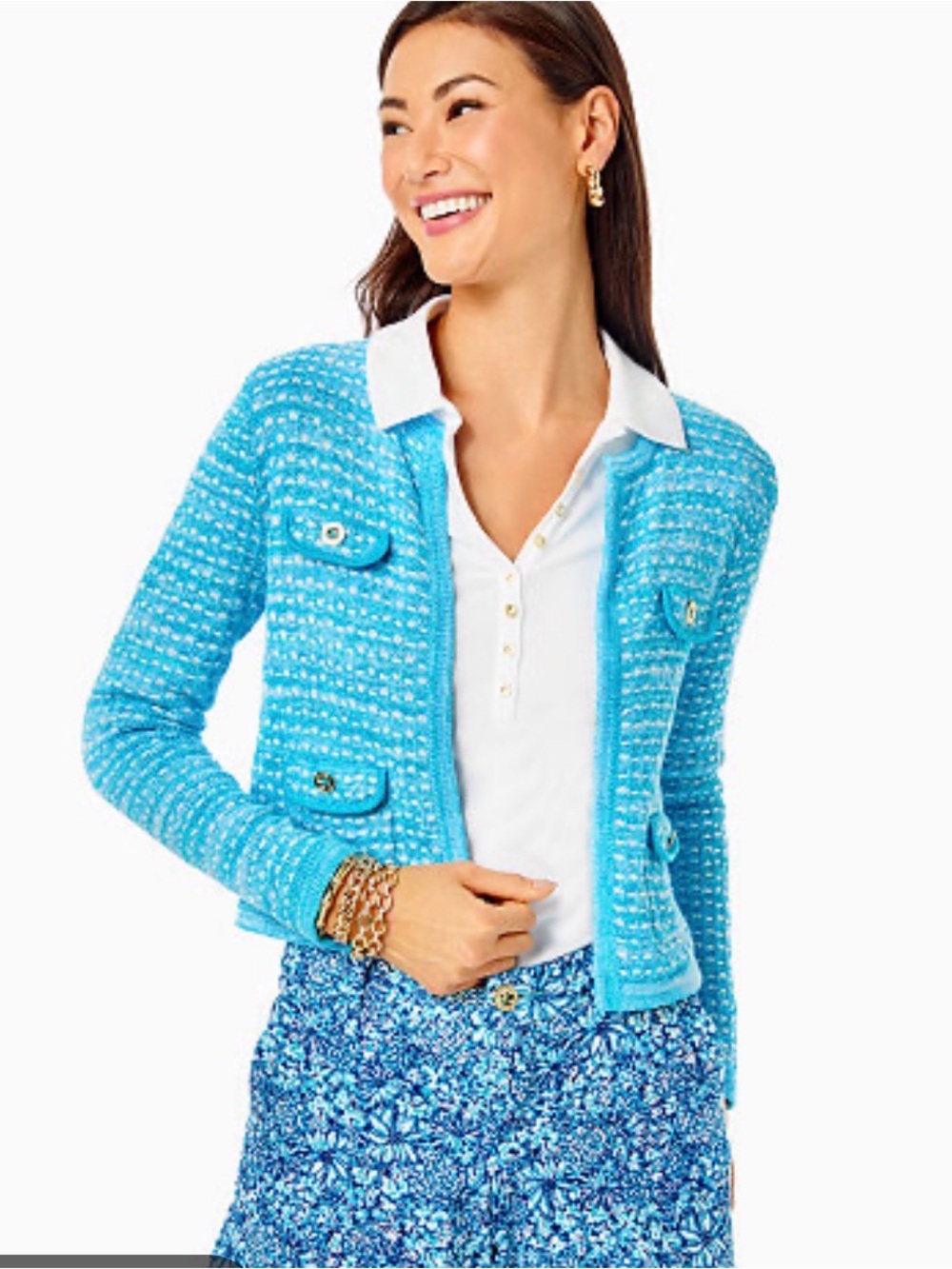 Lilly Pulitzer Aqua & White Knit Cardigan XL